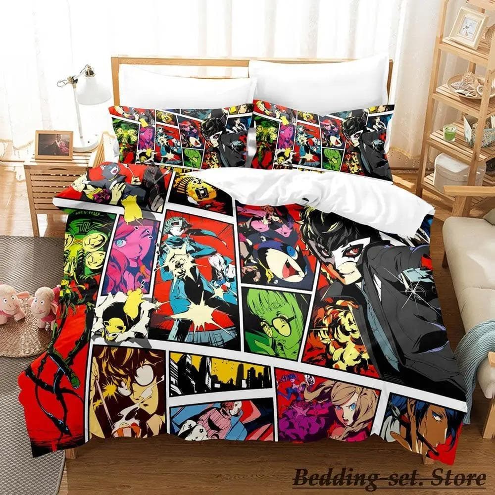 Game Persona 5 Bedding Set Cartoon Anime three-piece set Adult Kid Bedroom Duvetcover Sets 3D Kawaii lit 2 personnes 70x133cm 2pcs