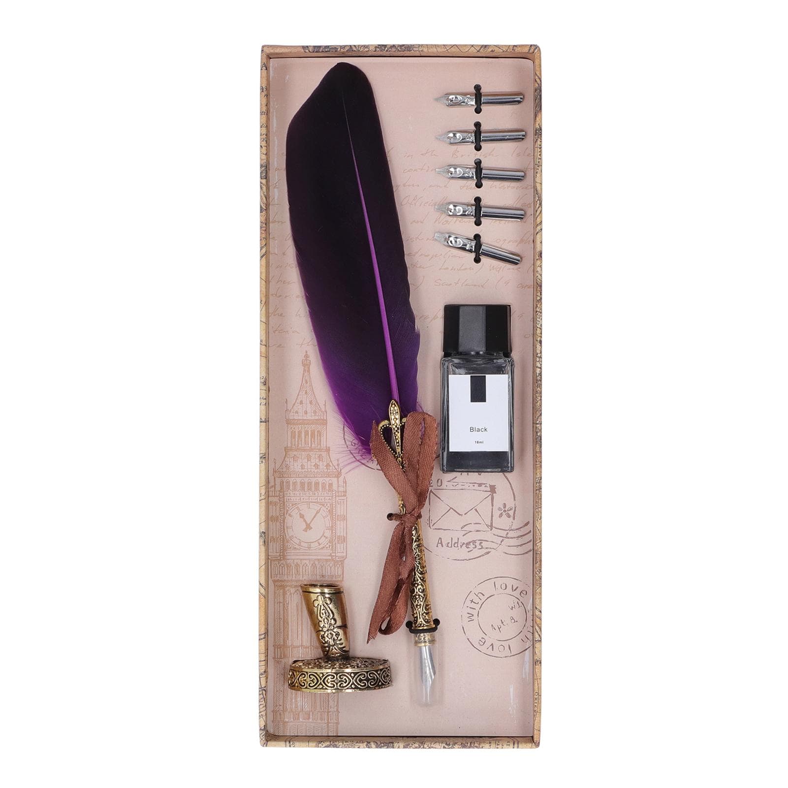 Quill Pen Zinc Alloy High Smoothness Elegant Colors European Retro Style Feather Pen for Writing purple
