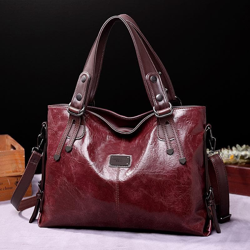Women's Leisure Fashion Retro Tote Soft Leather Single Shoulder Messenger Large Capacity Bag 40cm*14cm*28cm burgundy
