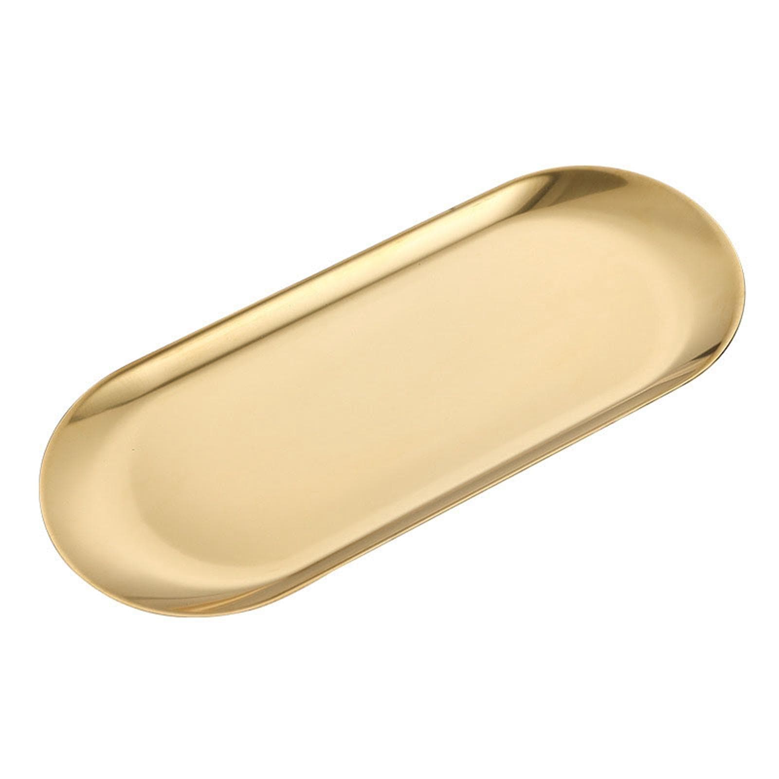 Stainless Steel Oval Tray Prevent Slip Flat Bottom Thickened Decorative Gold Storage Tray for 18x8.5cm / 7.1x3.3in