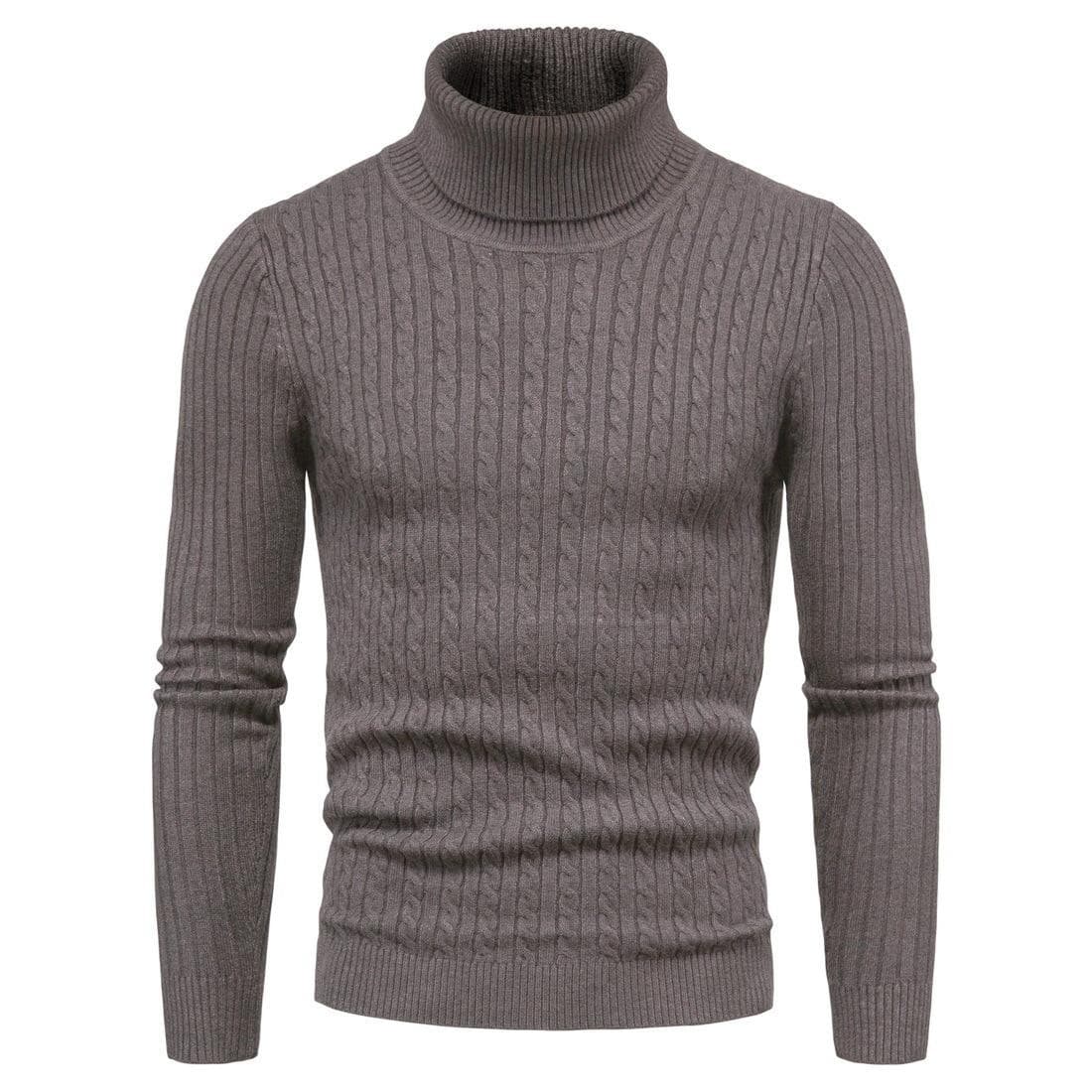 Autumn And Winter Turtleneck Warm Fashion Solid Color sweater Men's Sweater Slim Pullover men's Knitted sweater Bottoming Shirt XL coffee