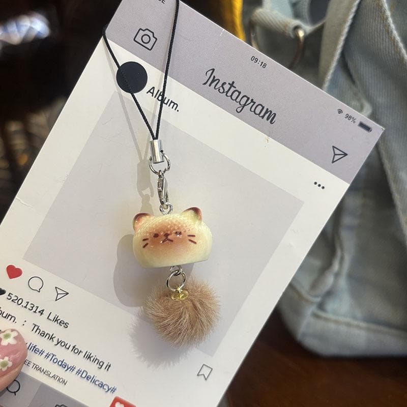 Furry Cute Cartoon Short Phone Charm for Girl Kawaii Cartoon Kitten Keychain Phone Lanyard Earphone Pendant Phone Accessories