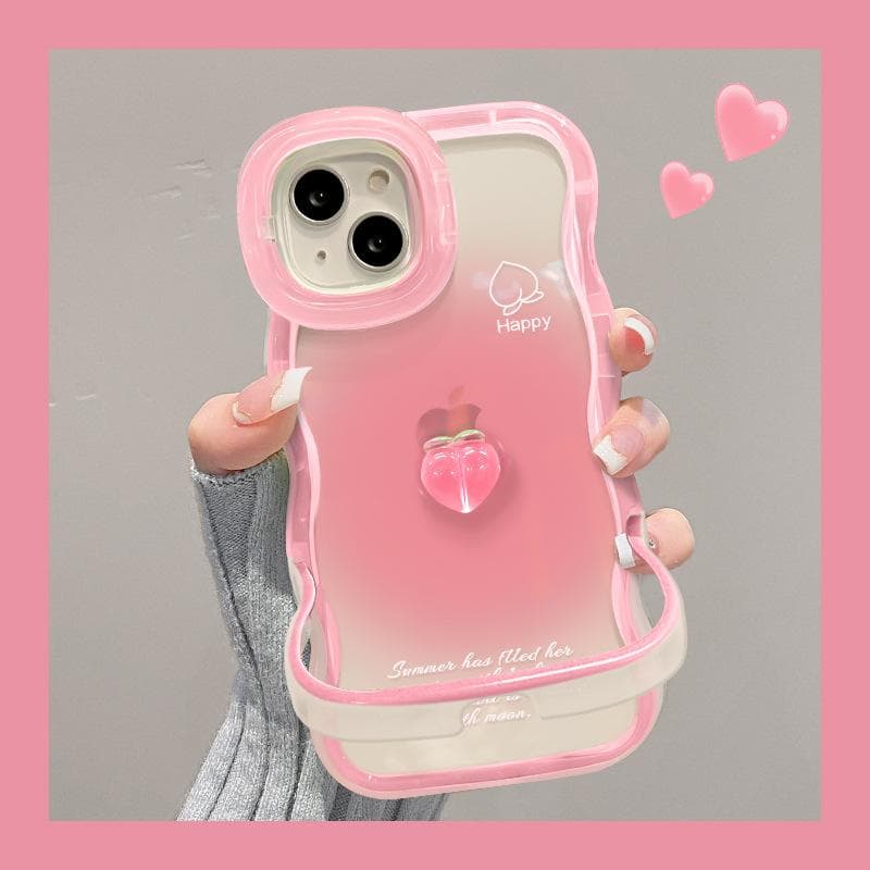 Applicable To 15 IPhone 14 Smudge Peach Doll 13 Wavy Edge Invisible Double Bracket 11 Women Redmi K40/K40 Pro