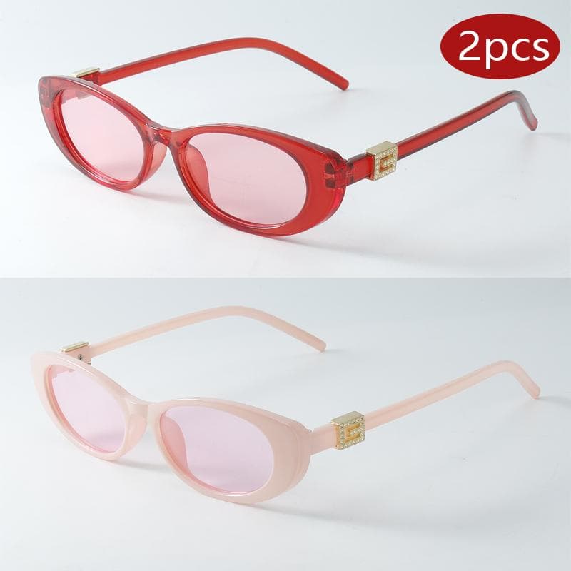 2pcs Fashion Oval Sunglasses for Women Outdoor Travel Versatile Accessories Celebrity Same Style Cndy Color Sun Glasses