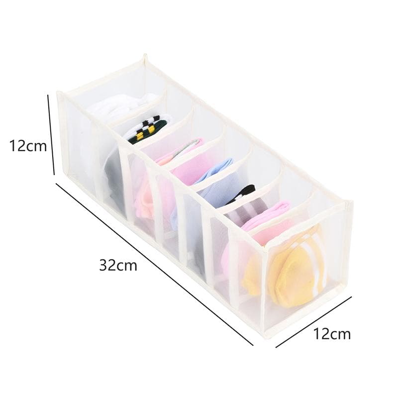 Closet Organizer Storage Box Foldable Underwear Organizers Storage Dividers Drawer Organizer Socks 6/7/9/11 Grids Box for Clothes 7 Grids-Socks/Briefs white