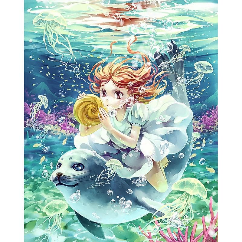 Diamond Painting Girl and Dolphin In Sea Embroidery Rhinestone Icon Cross Stitch Crafts Home Decor 20X30CM