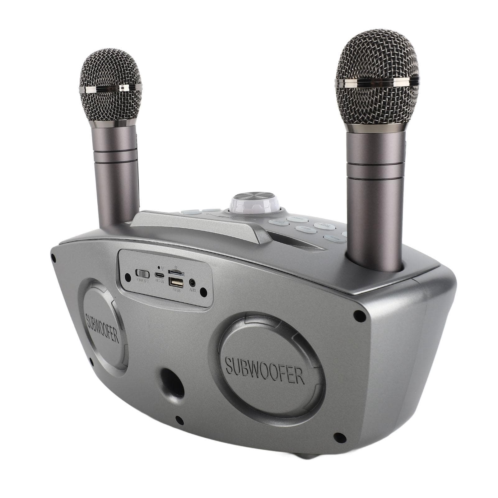 Family Karaoke Bluetooth 4.2 Outdoor Speaker Double Handheld Wireless Microphone StereoGray black