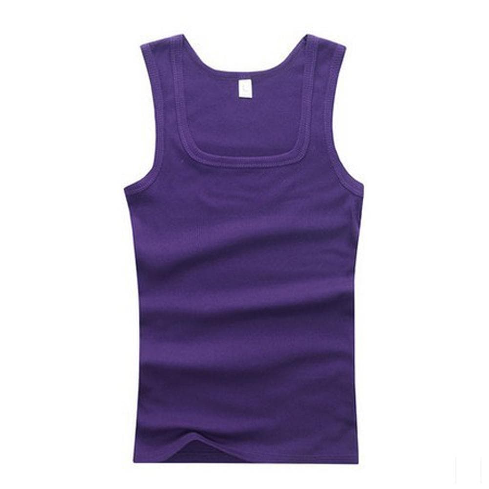 Men Muscle Vests Cotton Underwear Sleeveless Tank Top Solid Muscle Vest Undershirts Square Collar Gymclothing Bodybuilding Tank Tops L purple