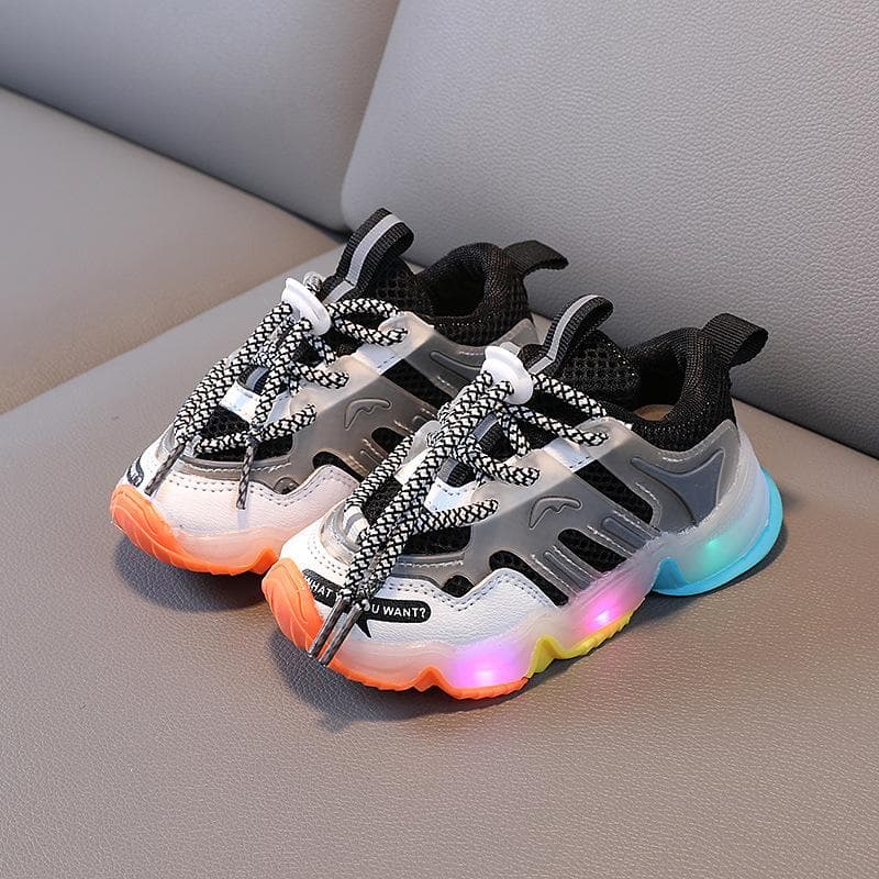 Light Up Children's Sports Shoes 1-3 Years Old 2 Children Children's Net Shoes  Autumn New Boys and Girls Casual Shoes Soft Bottom 25 black