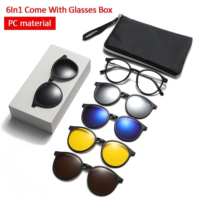 TR90 Sunglasses 6 in 1 Sets Magnetic Clip On UV400 Anti-Glare for Women Men