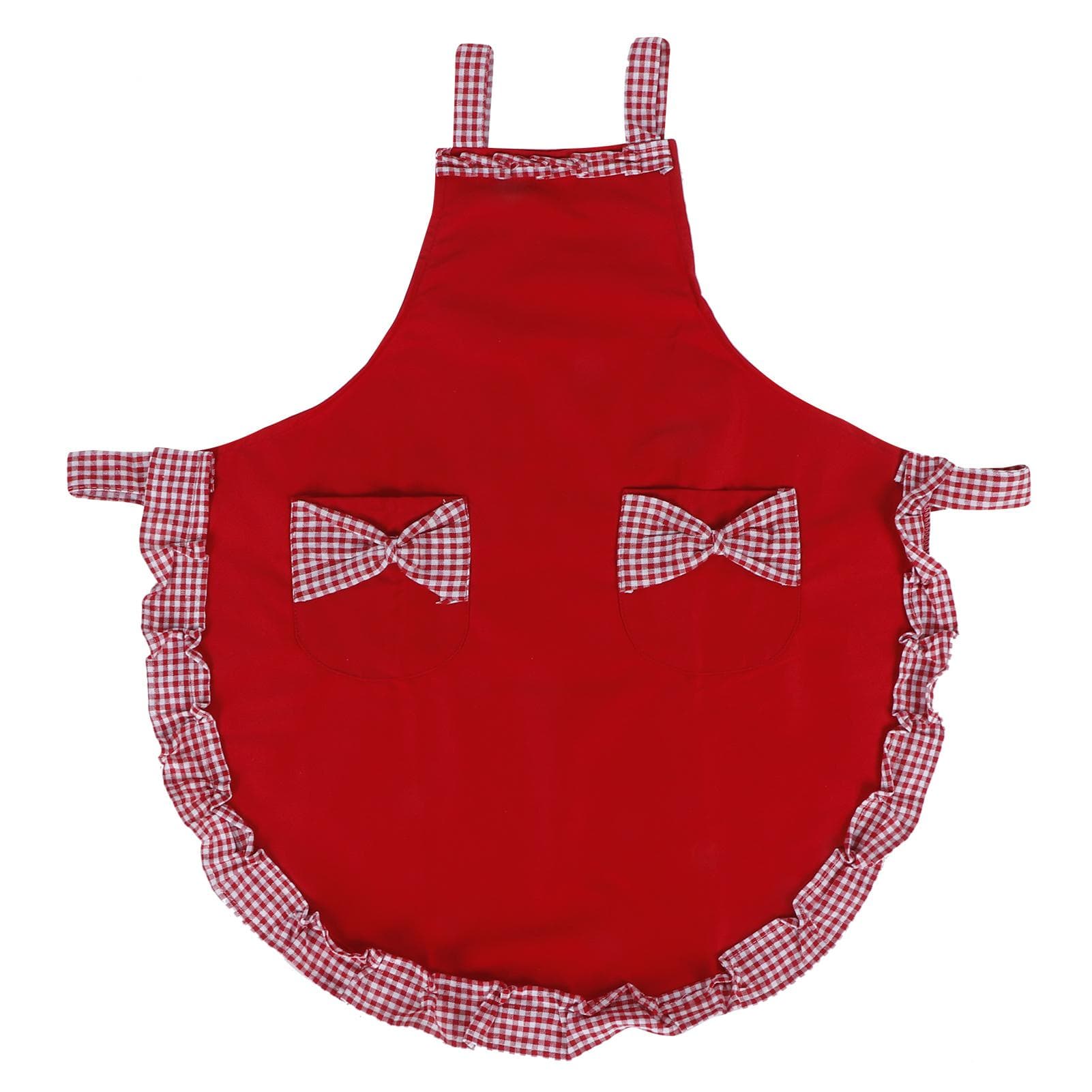 Cute Vintage Women Apron Bowknot Lace Decoration with Pocket for Kitchen Cooking SuppliesRed red