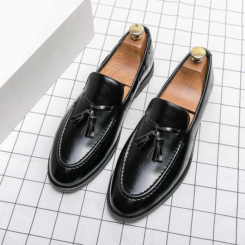 High Quality Loafers Men's Formal Wear Business Slip-on Fringed Leather Shoes Blue Casual Shoes Comfortable Soft Bottom Moccasin 44 black