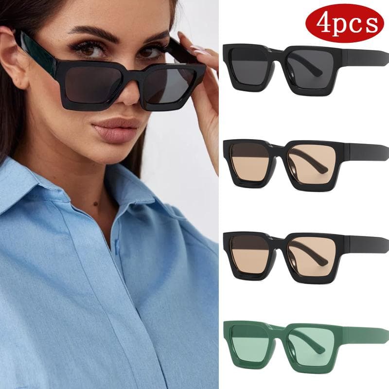 4pcs Retro Candy Color Square Sunglasses Women Men Fashion Thick Frame UV400 Sun Glasses Modern Shades