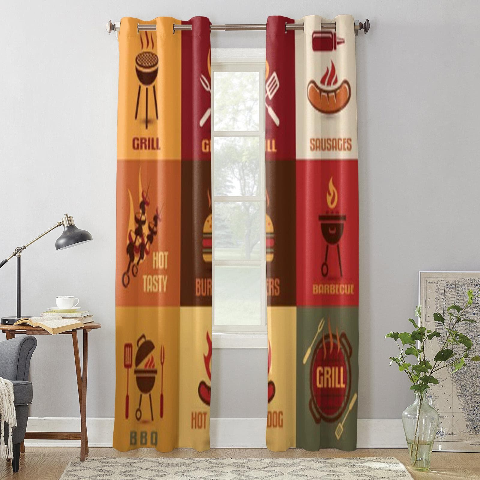 Barbecue Icons Vintage Modern Window Curtains Drape For Kitchen Living Room Bedroom Decoration Curtains 135W x 60H(cm) x1