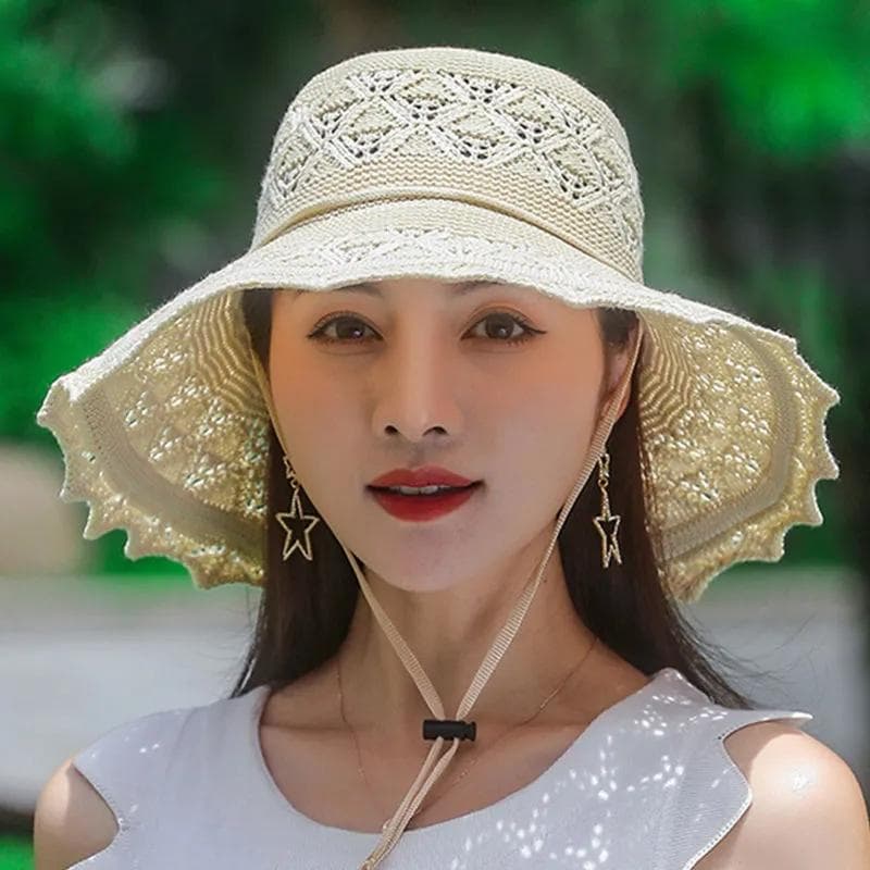 Summer Foldable Hats for Women Korean Large Brim Sun Protection Hats Vacation Travel Seaside Cool Hats 56-59cm beige