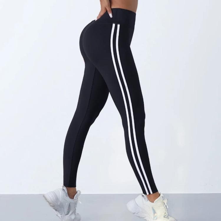 Yoga Leggings Women Striped Slim Sports Pants High Waist Hip Liftting Casul Tights Workout Running Stretchy Gym Leggings XL black