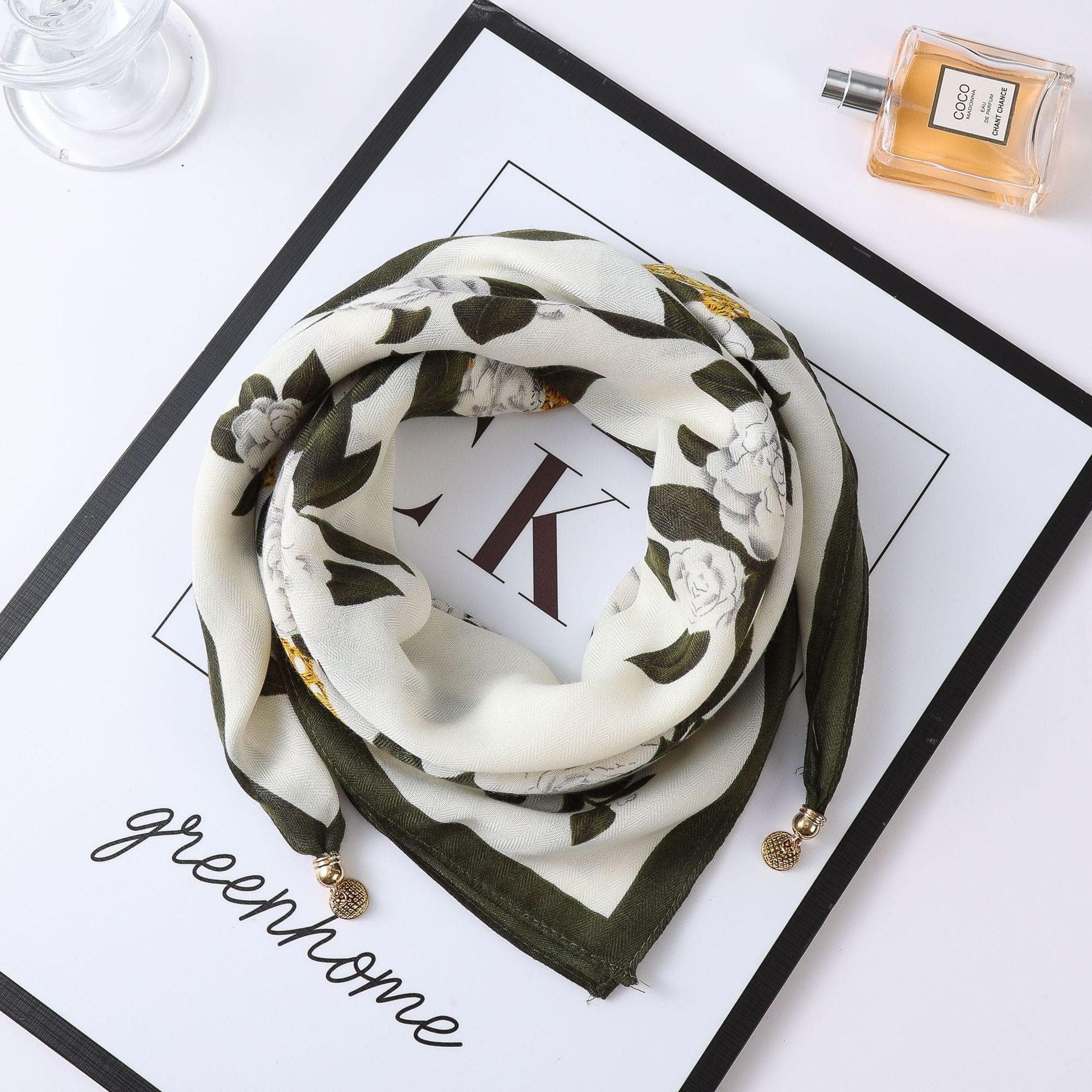 Autumn/Winter Western-Style Silk Scarf with Korean Magnetic Gold Ball Accent
