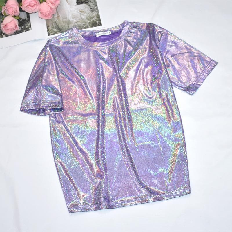 Korean Glitter Silk Loose Fit T-Shirt - Trendy Large Size Short-Sleeve Top for Women and Students 4XL purple
