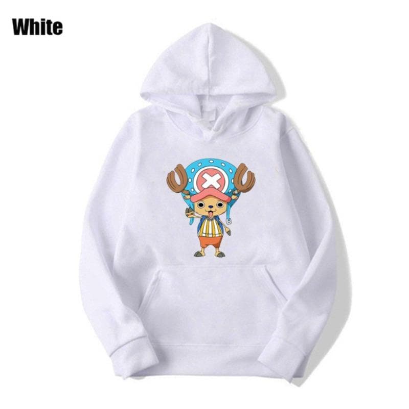 Anime One Piece Tony Tony Chopper Printed Hoodie Men Women Anime Hoodie Long Sleeve Fleece Pullovers Autumn Winter Sweatshirt M white