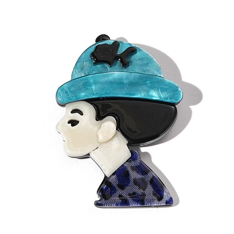 Blucome Acrylic Film Actor Lady Brooches For Women Beauty Elegant Hepburn Girl Figure Party Office Brooch Pin Gifts blue