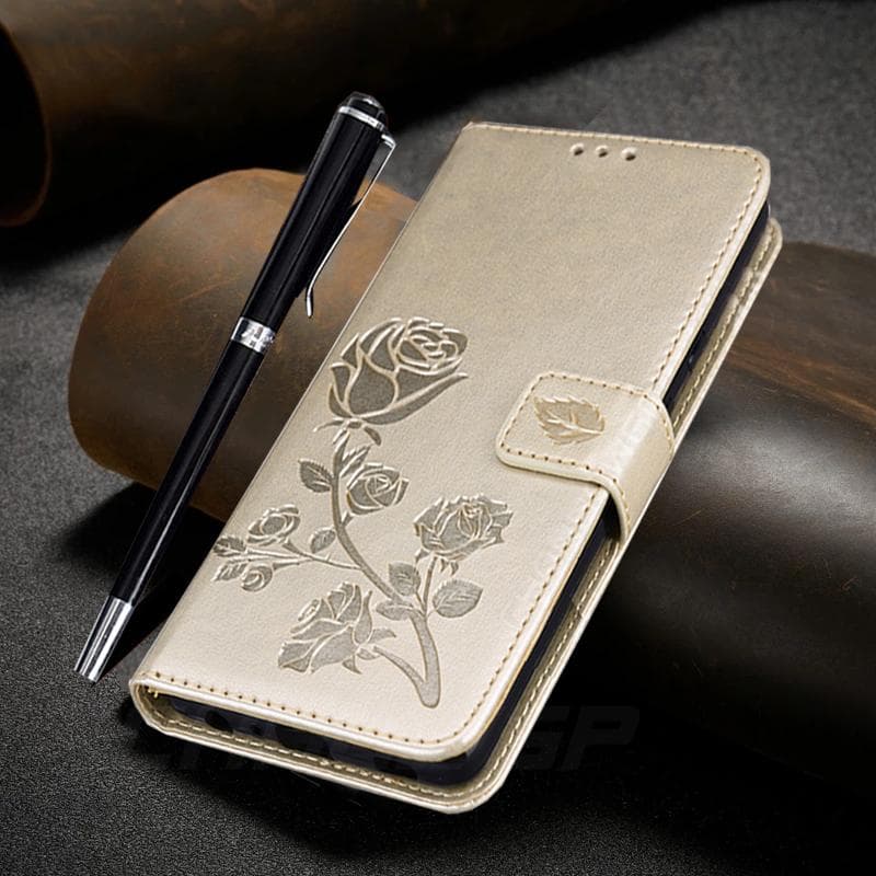 Leather Case For Samsung Galaxy A12 Cover Rose Flower Magnetic Flip Wallet Case On For Samsung A12 5G Phone Cases For Samsung A 12 Cover Fundas Coque Samsung Galaxy A12 5G gold