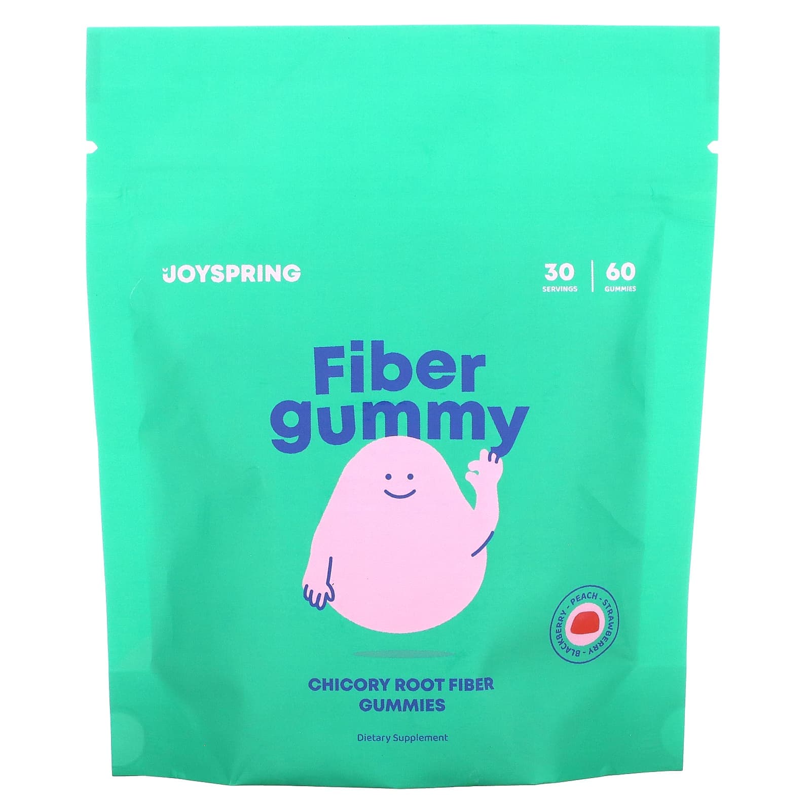 JoySpring, chicory root dietary fiber gummies, blackberries, peaches, strawberries, 60 gummies
