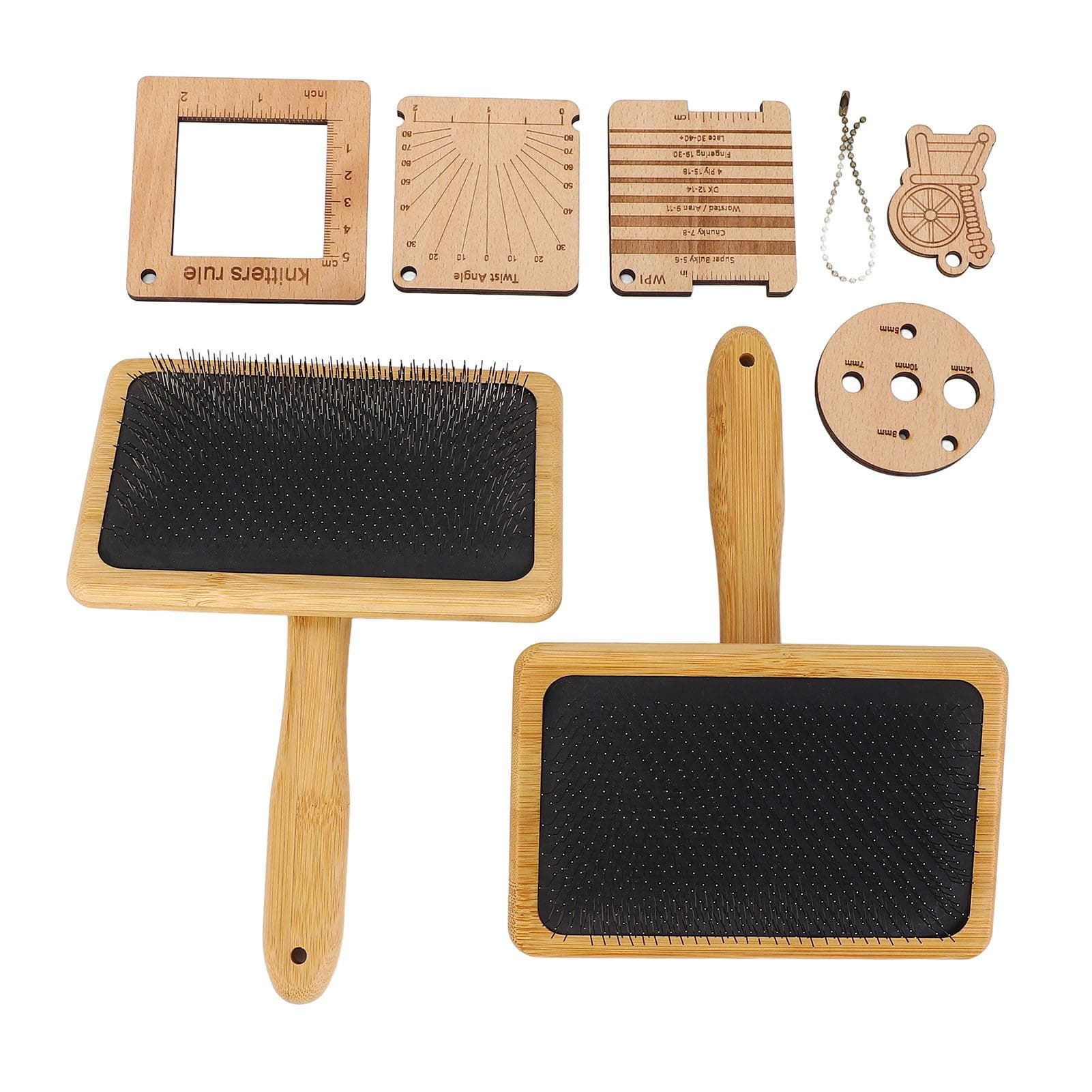 Wool Blending Board Carding Brush Set Wooden Yarn Ruler Density Ruler Angle Meter Brush Chain Set