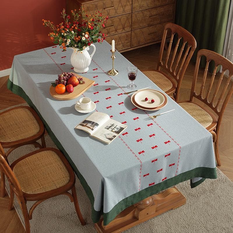 Embroidery Linen Cotton Table Cloth Fabric Rectangle Dining Tablecloth Luxury Washable Home Christmas Decor Kitchen Tables Cover 90x140cm 1pcs
