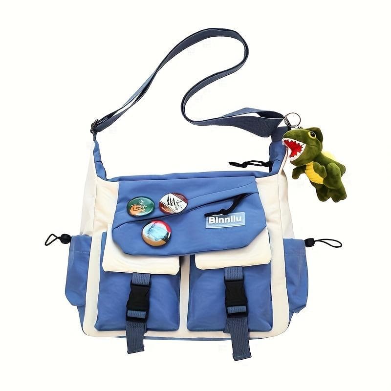 Casual Crossbody Bag, Large Capacity Nylon Shoulder Bag With Adjustable Strap For Outdoor, Trendy Streetwear Style Messenger Bag blue
