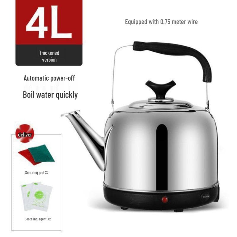 Electric Stainless Steel Kettle with Whistle, Large Capacity, Auto Power-Off, Insulated Household Teapot