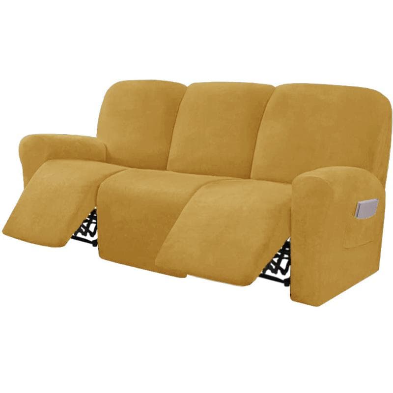 Ultimate Decor 8-Pieces Recliner Sofa Covers Velvet Stretch Reclining Couch Covers for 3 Cushion Reclining Sofa Slipcovers 3-Seat camel