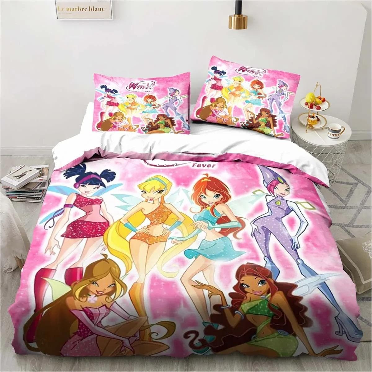 Kawaii Anime Winx Bedding Set Bed Three Piece Single Double King Size Bed Set Adult Children's Bedroom Duvet Cover Set Kids Gift AU King 240x210cm