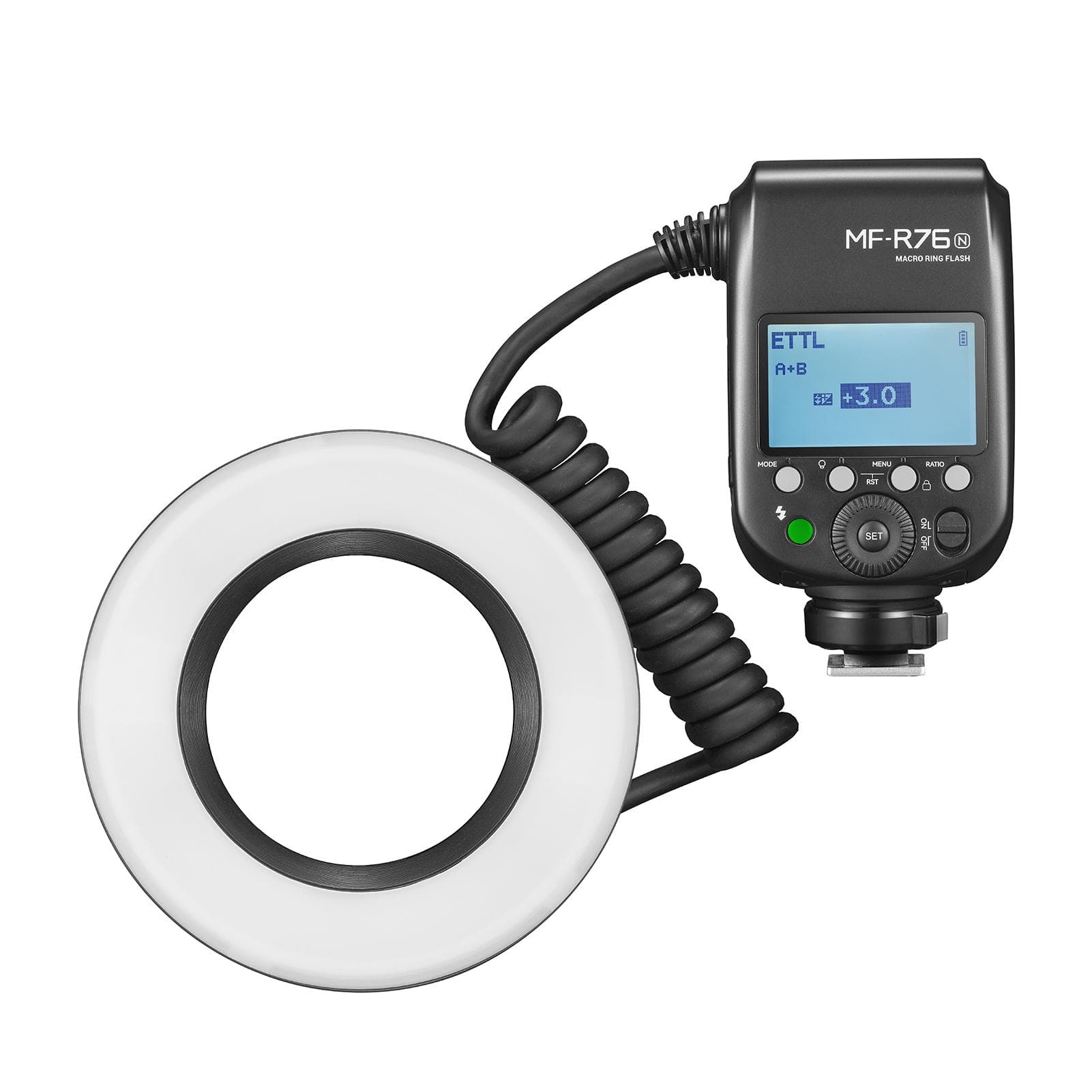 Godox MF-R76N i-TTL Macro Ring Flash Light GN14 10 Levels Adjustable Brightness with 8pcs Adapter i-TTL Macro Ring Flash Light black