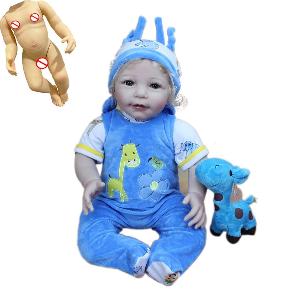 BZDOLL 55 CM Soft Silicone Reborn Baby Boy Doll Toy For Girl Lifelike 22 Inch Realistic Vinyl Blonde Hair Bebe Play House Boneca Full Body Silicone orange