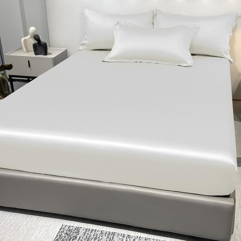 1 Simple Modern Satin Solid Color Fitted Sheet, Solid Color Ice Silk Bedspread For Bedroom, Bedding (Excluding Pillowcases) 71x132cm white