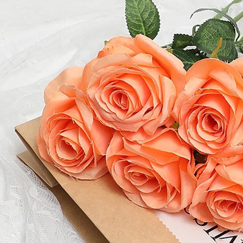 5pcs Artificial Flower Rose Bright Color Long Lasting Attractive Decorative Fake Silk Flower orange