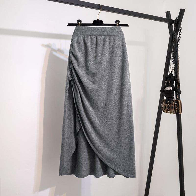 Large Size Women's Winter New Fat MM High-end and Fashionable Irregular Slit Mid-length Knitted Skirt 4XL