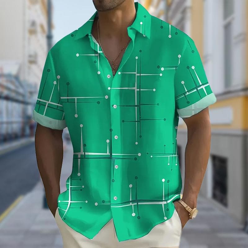 Men's Technological Lines 3D Print Shirt Button Up Shirt Casual Shirt Summer Shirt Short Sleeve Daily Vacation Clothing XL green