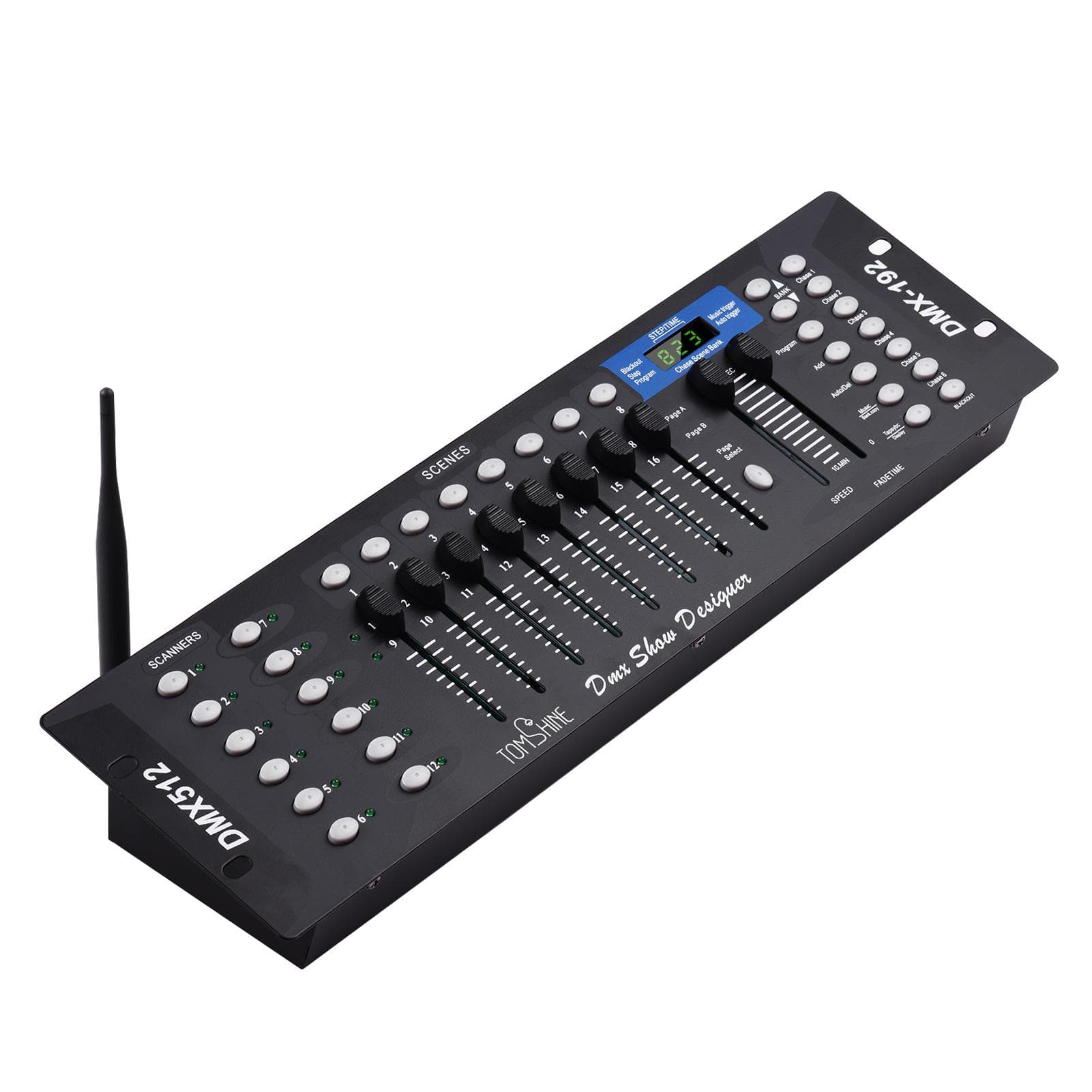 Wireless DMX512 Light Controller Console Panel 2.4G ISM 192CH Programming Function Sound Activated US Plug black