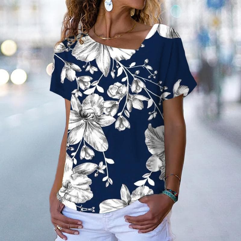 New Women's T-Shirts, Floral Print, Women's Clothing, Short Sleeve Tops, V-Neck Sweatshirts, Streetwear, Oversized T-Shirts, Ladies Tee 5XL