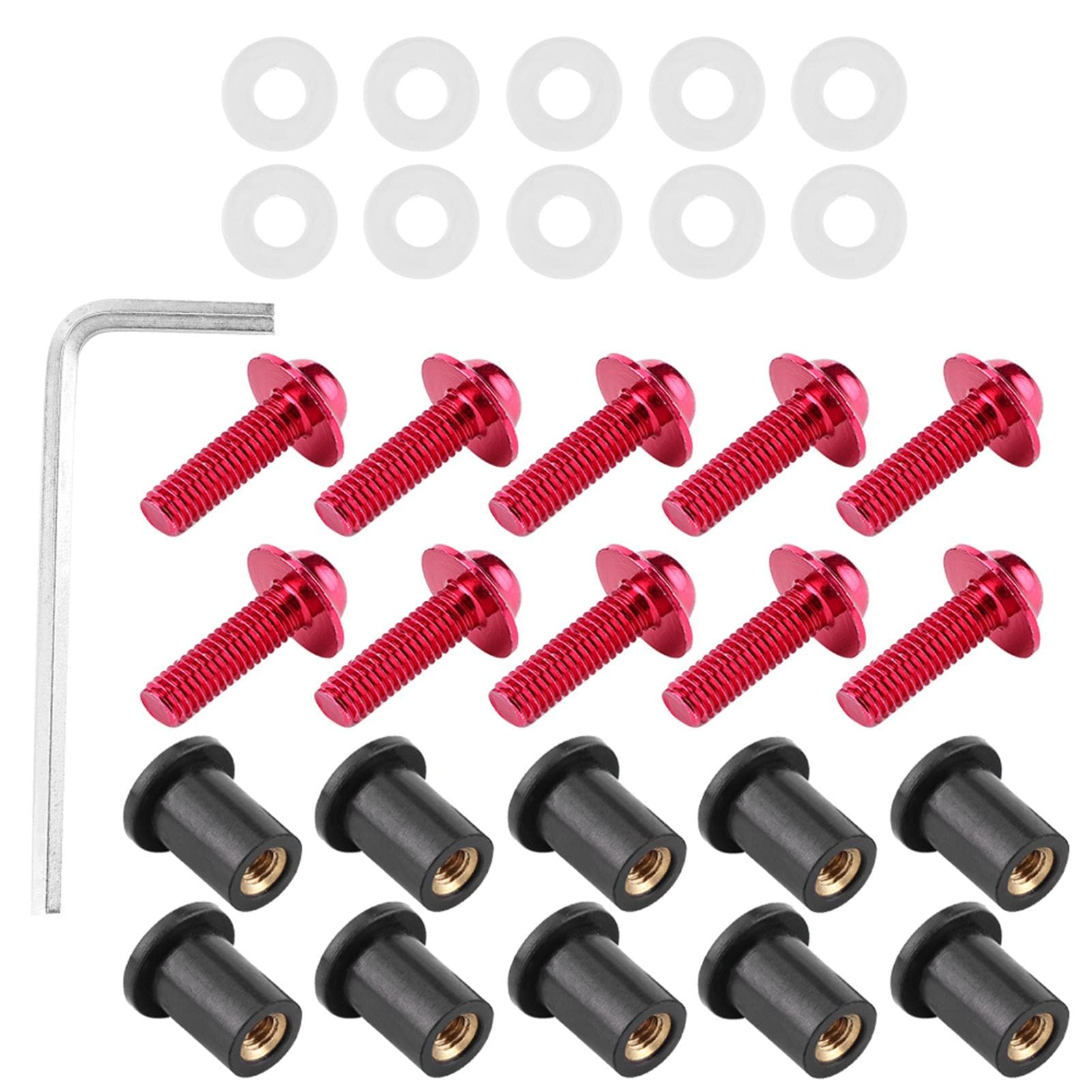 10pcs Motorcycle Windshield Bolts Nut Washers Universal Motorbike Fairing Mounting KitRed red