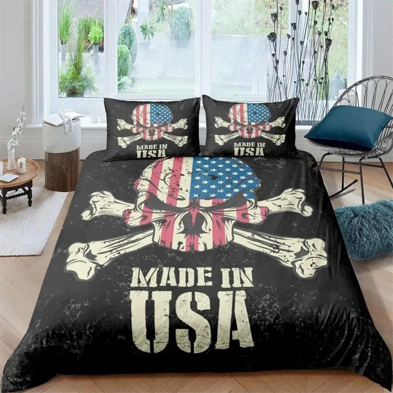 Pirate Duvet Cover Shark Cove Tortuga Island Caribbean Waters Retro Jolly Roger Mustard Blue Bedroom Decoration Women Kids Men 135x200cm 2pcs