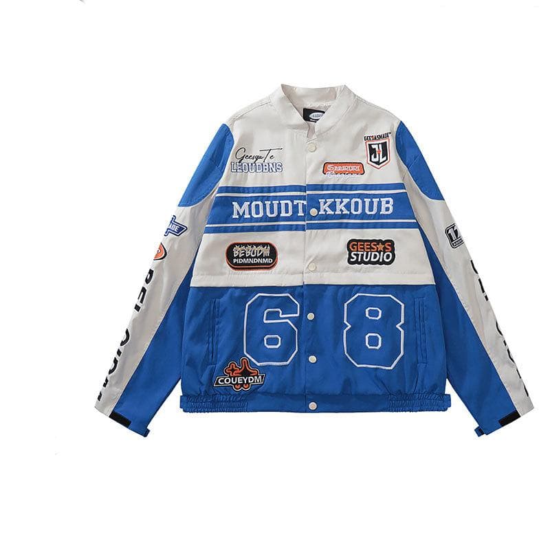 American Detachable Biker Jacket Retro Design Sense Jacket Women Loose Spicy Girl Racing Clothes Baseball Suit High Quality S blue