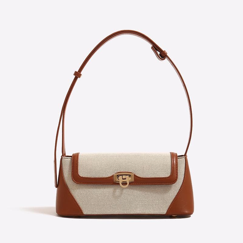 French Niche Design Women's Bag, Contrasting Colors for Commuting, Fashionable and Versatile, Retro Baguette Bag, Single Shoulder Bag brown