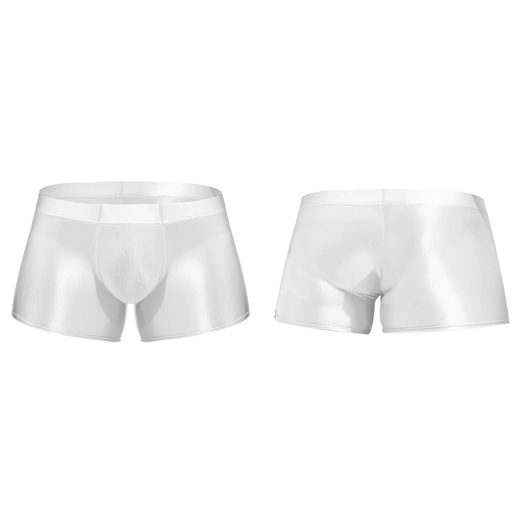 Men Low Rise Glossy Boxer Shorts Bottoms Swimwear Underwear Low Rise Underpants Swim Trunks L white