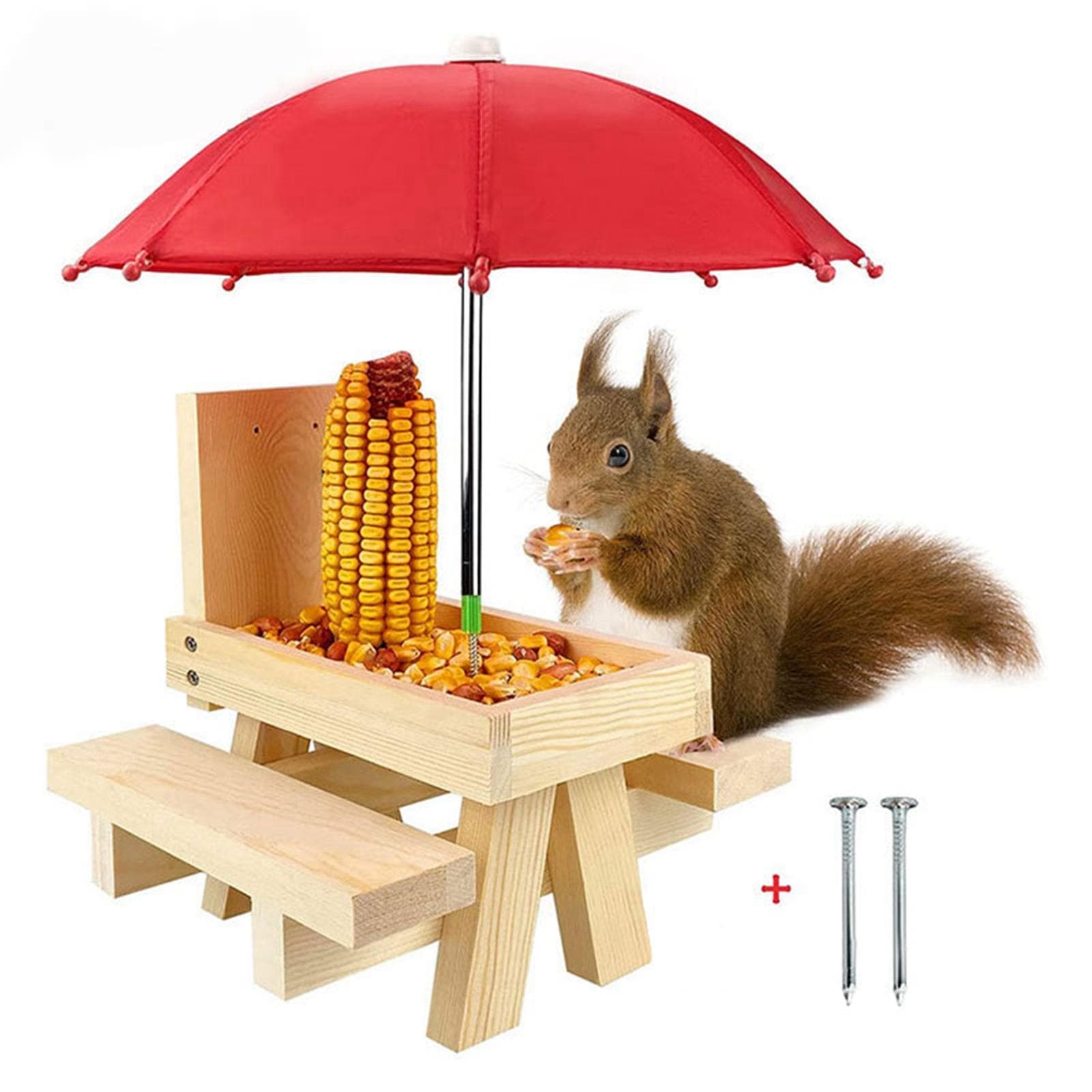 Squirrel Feeder Table Wooden Thicken Decorative Squirrel Picnic Table Feeder for Outdoor Garden