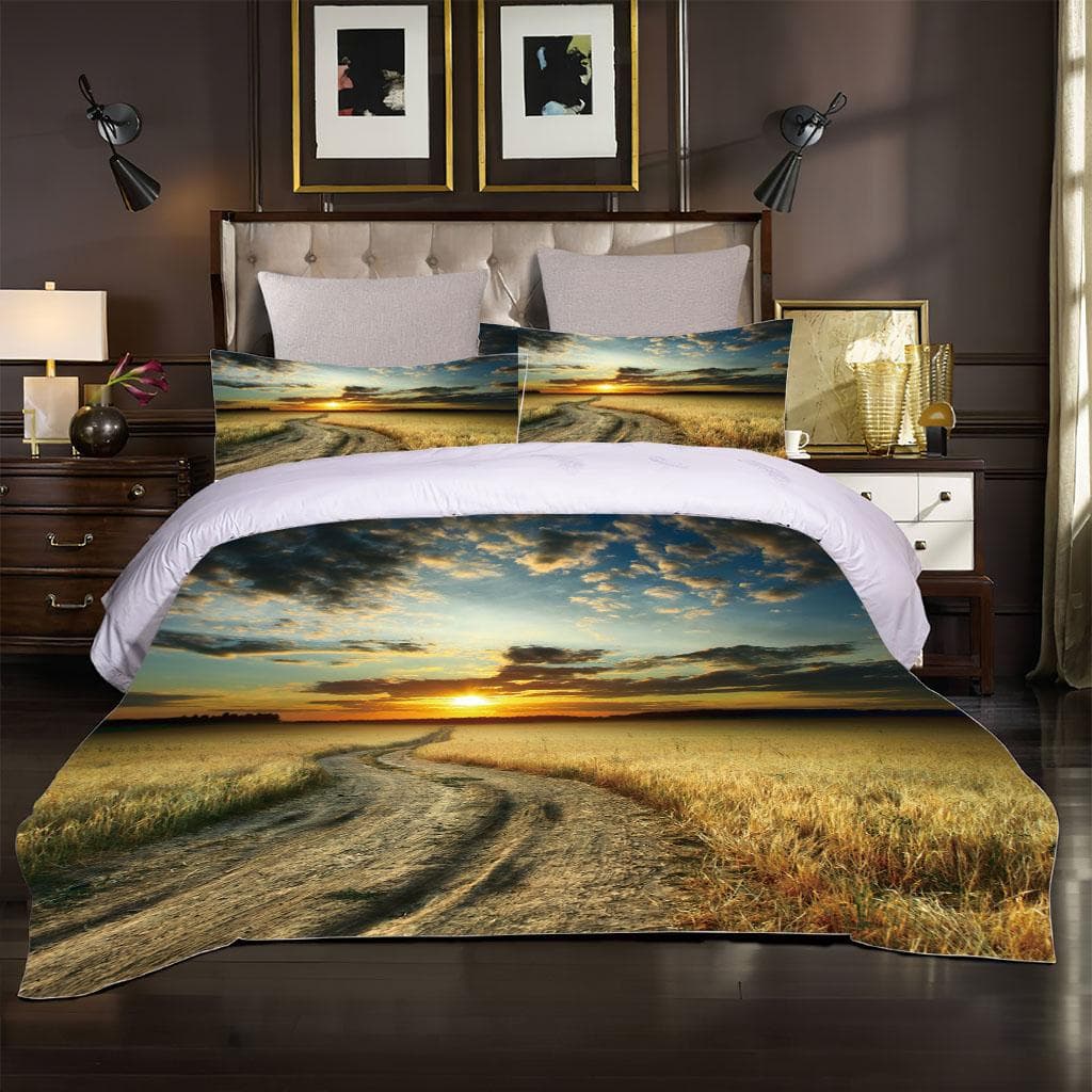 3D Golden Wheat Field Landscape Duvet Cover Set Single Twin Double Queen King Size Bed Linen Set Quilt Cover Pillowcase W90xL190cm
