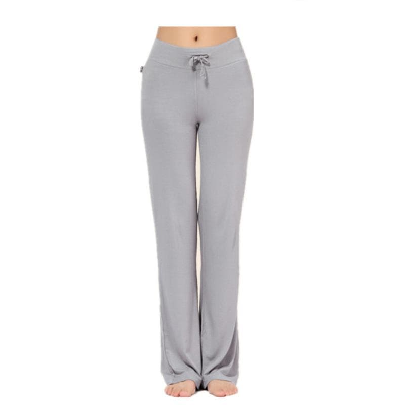 Auroth Solid Color Women High Waist Wide Leg Flared Pants Stretch Trousers Drawstring Sports Pants XL light gray