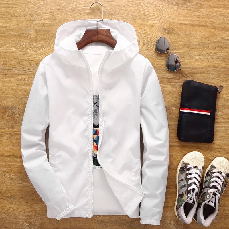 Spring Autumn Men's Sports Jacket Solid Color Fashion Hooded Casual Jacket Fashion Large Size Loose Coat Outwear Coat Windbreaker XXXXXL white