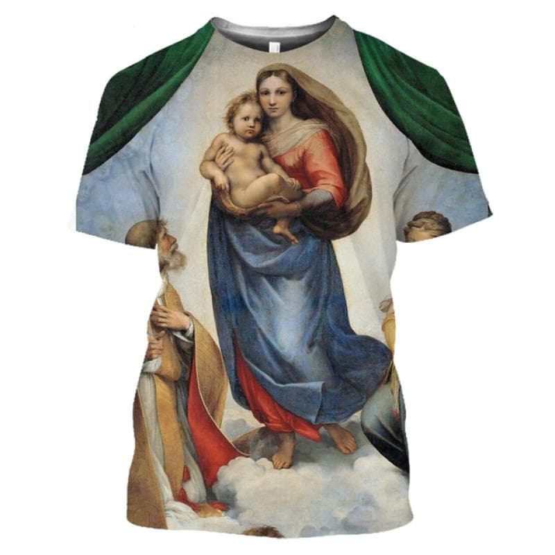 Summer Women's Short Sleeve Women's T-Shirt Round Neck 3D Print Shirt Christ Jesus Virgin Mary Pattern Fashion Casual Top XL